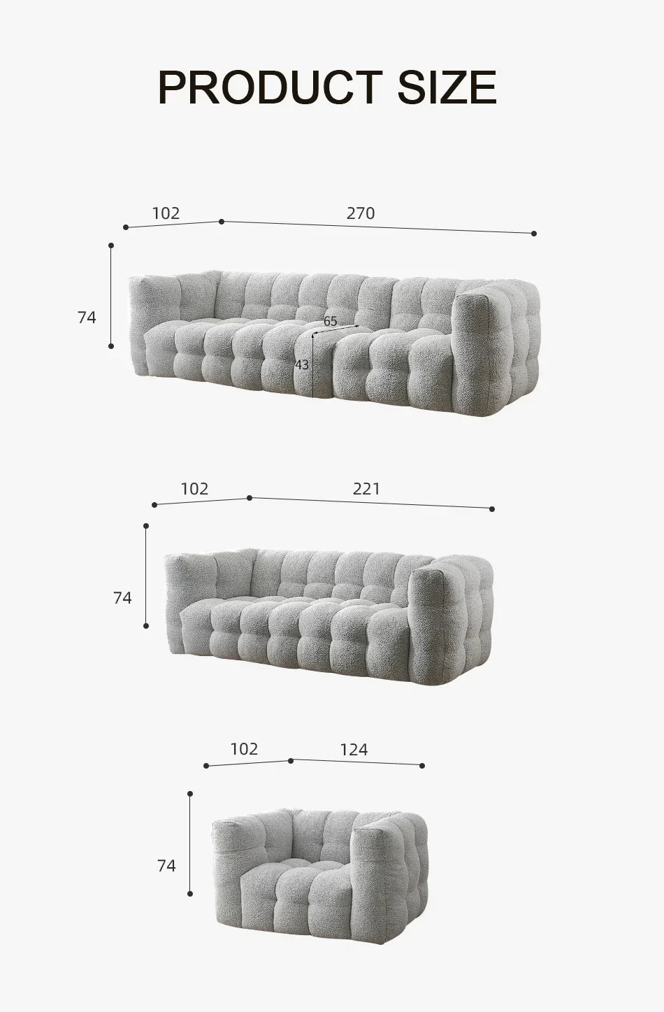 White Fabric Tufted Sofa (Bulk)